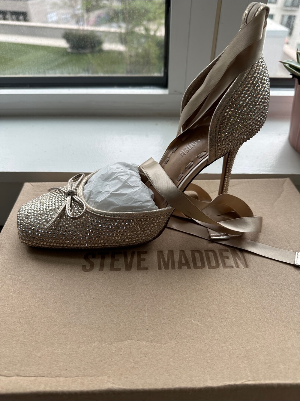 Steve Madden Champagne Crystal Embellished Ballerina Heels